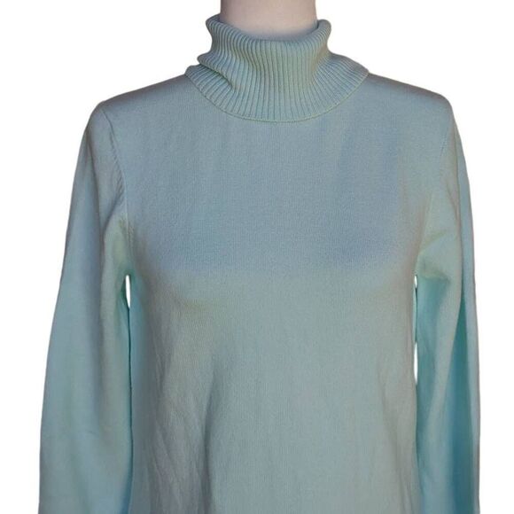 French Connection Fresh Aqua Teal Turtle Neck knit Sweater Slim Fit Tunic Size L - Picture 5 of 8